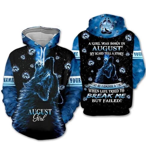 Custom Personalized Birthday August Girl Wolf Style 2 Pullover 3D Hoodie