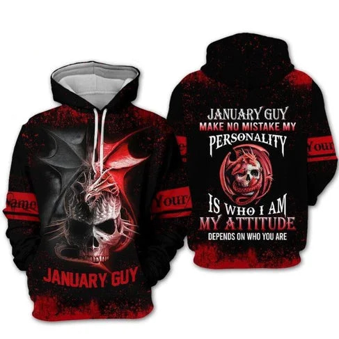 Custom Personalized Birthday January Guy Style 3 Pullover 3D Hoodie