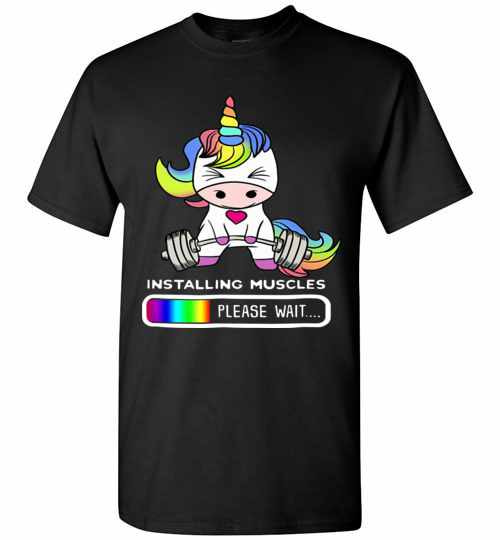 Inktee Store - Unicorn Lifting Weight Installing Muscles Please Wait Men'S T-Shirt Image