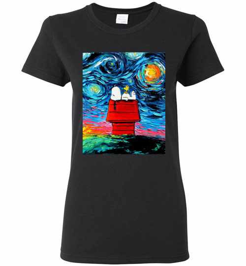 Inktee Store - Woodstock And Snoopy Starry Night Women'S T-Shirt Image