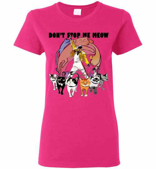 Inktee Store - Freddie Mercury And His Cats Don'T Stop Me Meow Women'S T-Shirt Image