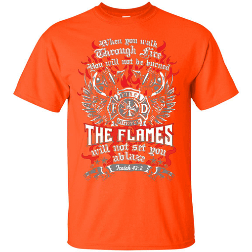 Inktee Store - Walk Through Fire Firefighter Bible Vers Prayer Gift Men’s T-Shirt Image