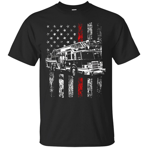 Inktee Store - Fireman American Flag Thin Red Line Firefighter Men’s T-Shirt Image