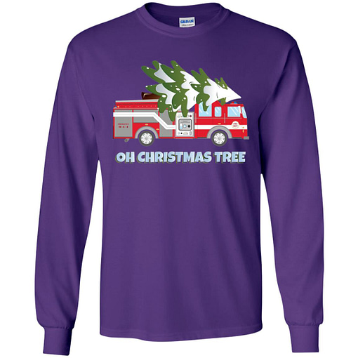 Inktee Store - Funny Firefighter Christmas Gifts - Oh Christmas Tree Long Sleeve T-Shirt Image