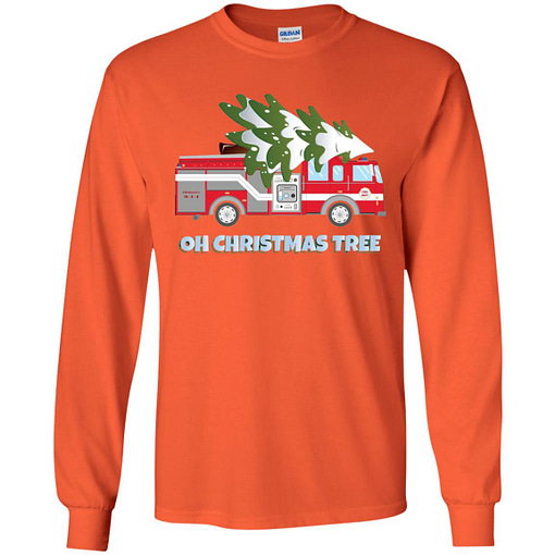 Inktee Store - Funny Firefighter Christmas Gifts - Oh Christmas Tree Long Sleeve T-Shirt Image