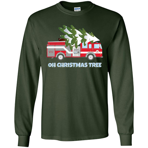 Inktee Store - Funny Firefighter Christmas Gifts - Oh Christmas Tree Long Sleeve T-Shirt Image