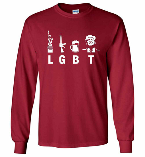 Inktee Store - Liberty Guns Beer Trump Support Funny Parody Lgbt Long Sleeve T-Shirt Image
