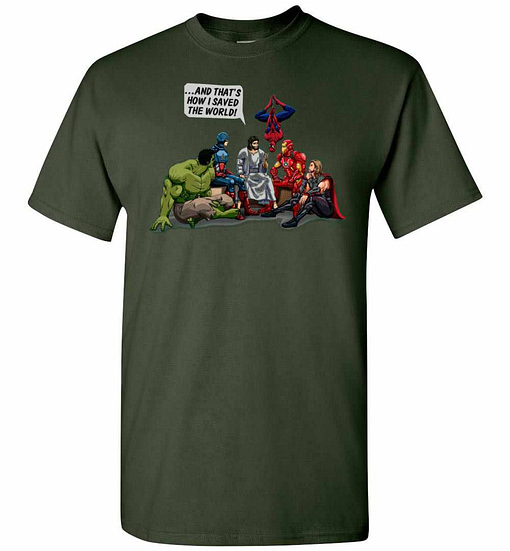 Inktee Store - Jesus And Superheroes That'S How I Saved The World Christian Funny Men'S T-Shirt Image