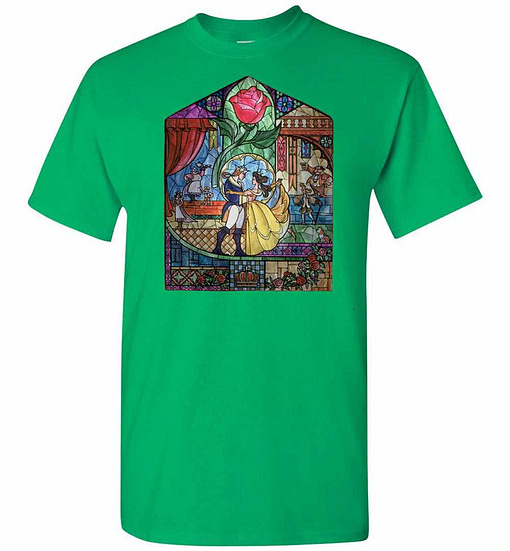 Inktee Store - Disney Beauty And The Beast Stained Glass Rose Graphic Men'S T-Shirt Image