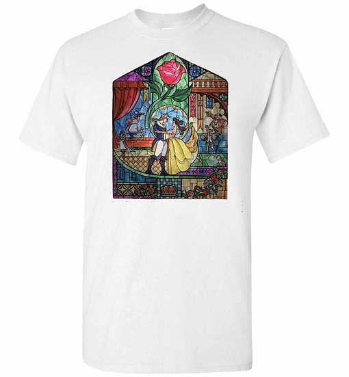 Inktee Store - Disney Beauty And The Beast Stained Glass Rose Graphic Men'S T-Shirt Image