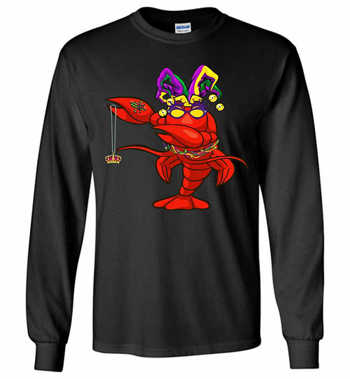 Inktee Store - Dabbing Mardi Gras Bead Crawfish Party Long Sleeve T-Shirt Image