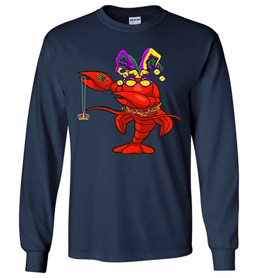 Inktee Store - Dabbing Mardi Gras Bead Crawfish Party Long Sleeve T-Shirt Image