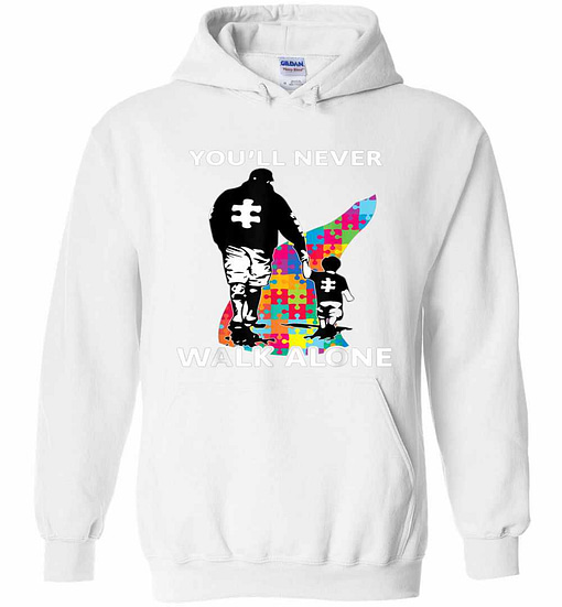 Inktee Store - Never Walk Alone Father And Son Autism Awareness Hoodies Image