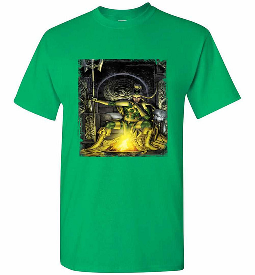 Inktee Store - Marvel Fenris Loki On His Throne Bonfire Graphic Men'S T-Shirt Image