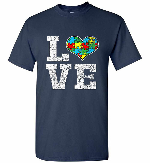 Inktee Store - Autism Awareness For Kids Mom Dad Love Heart Men'S T-Shirt Image