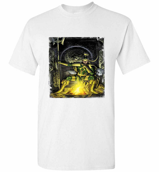 Inktee Store - Marvel Fenris Loki On His Throne Bonfire Graphic Men'S T-Shirt Image