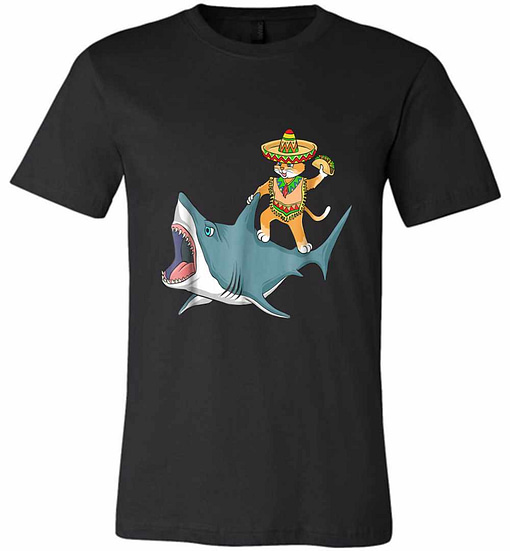 Inktee Store - Funny Cinco De Mayo Cat - Cat Riding A Shark Premium T-Shirt Image