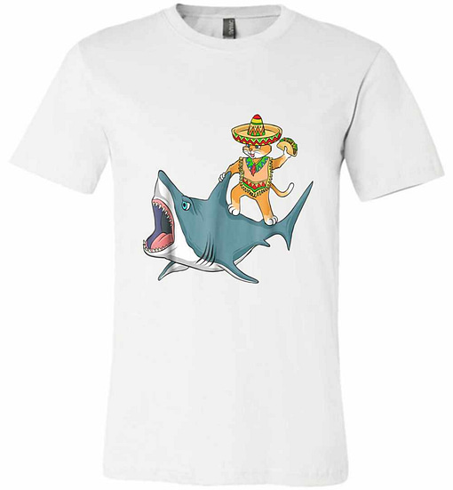 Inktee Store - Funny Cinco De Mayo Cat - Cat Riding A Shark Premium T-Shirt Image