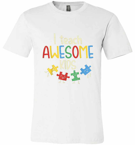 Inktee Store - I Teach Awesome Kids Autism Awareness Puzzle Teacher Premium T-Shirt Image