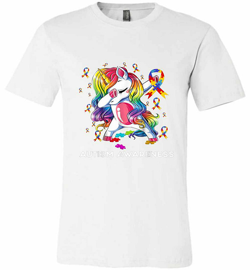 Inktee Store - Dabbing Unicorn Puzzle Ribbon Autism Awareness Premium T-Shirt Image