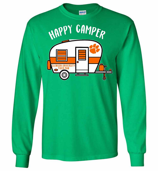 Inktee Store - Clemson University Tiger Paw Happy Camper Long Sleeve T-Shirt Image