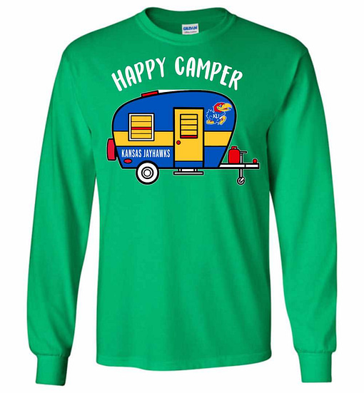 Inktee Store - Kansas Jayhawks Happy Camper Long Sleeve T-Shirt Image