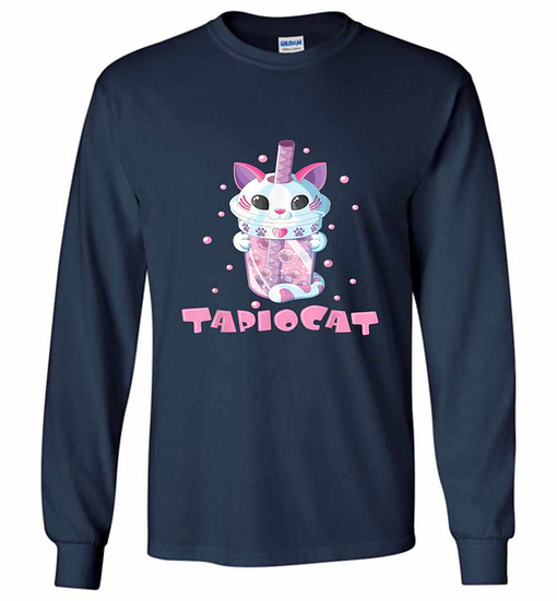 Inktee Store - Bubble Tea For Girls With Cute Cat Face Cup Long Sleeve T-Shirt Image