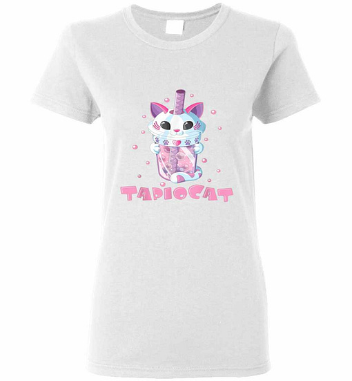 Inktee Store - Bubble Tea For Girls With Cute Cat Face Cup Tapiocat Women'S T-Shirt Image