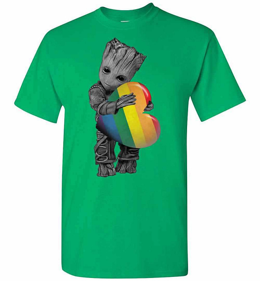 Inktee Store - Baby Groot Hugs Heart Lgbt Men'S T-Shirt Image