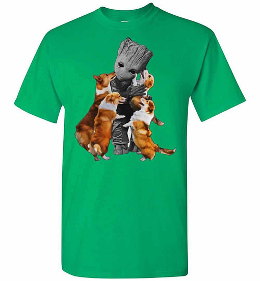 Inktee Store - Baby Groot Hugs Welsh Corgi Men'S T-Shirt Image