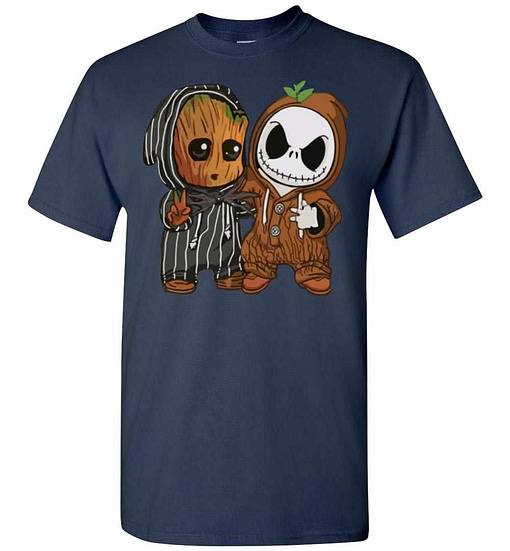 Inktee Store - Baby Groot And Jack Skellington Men'S T-Shirt Image
