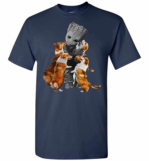Inktee Store - Baby Groot Hugs Welsh Corgi Men'S T-Shirt Image