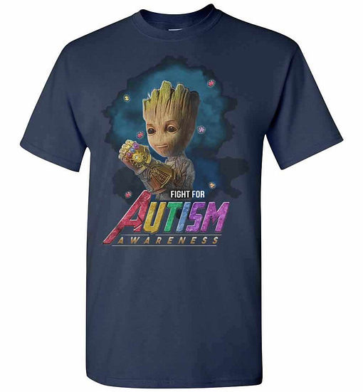 Inktee Store - Baby Groot Infinity Gauntlet Fight For Autism Awareness Men'S T-Shirt Image