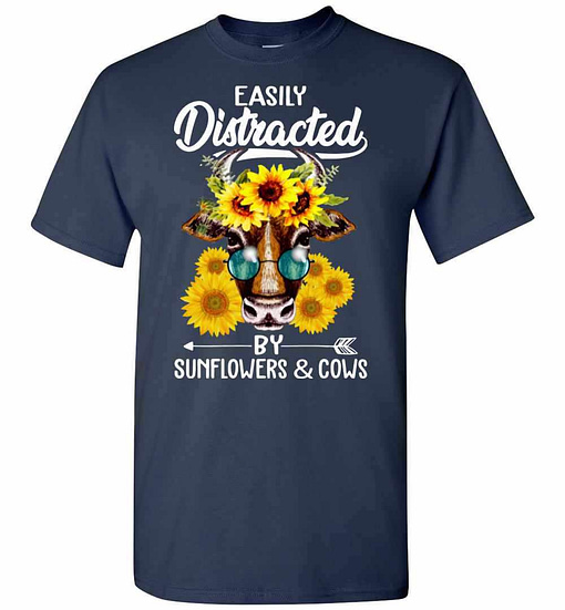 Inktee Store - Easily Distracted By Sunflowers And Cows Men'S T-Shirt Image