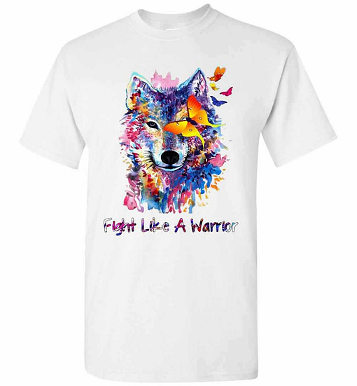 Inktee Store - Fight Like A Warrior Wolf With Butterfly Watercolor Men'S T-Shirt Image