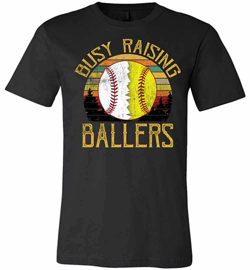 Inktee Store - Baseball Softball Mom Busy Raising Ballers Premium T-Shirt Image