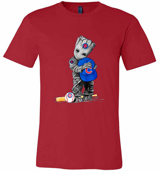 Inktee Store - Baby Groot Hug Chicago Cubs Hat Premium T-Shirt Image