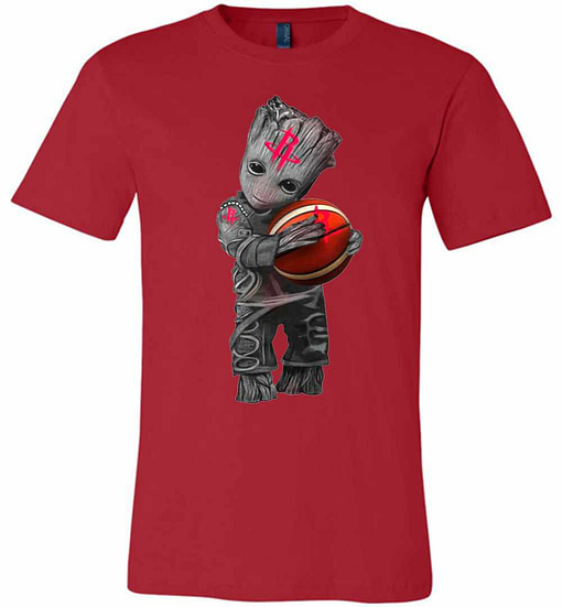 Inktee Store - Baby Groot Hugs Houston Rocket Basketball Premium T-Shirt Image
