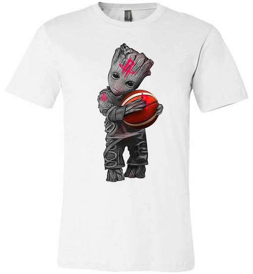 Inktee Store - Baby Groot Hugs Houston Rocket Basketball Premium T-Shirt Image