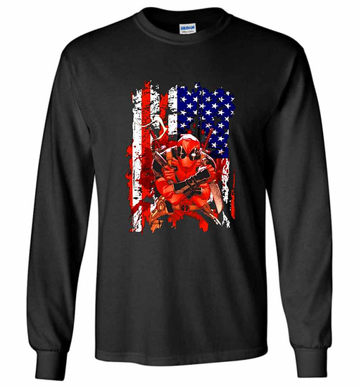 Inktee Store - Deadpool American Flag Long Sleeve T-Shirt Image