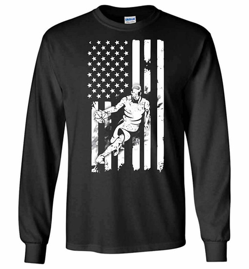 Inktee Store - Basketball Player With American Flag Long Sleeve T-Shirt Image