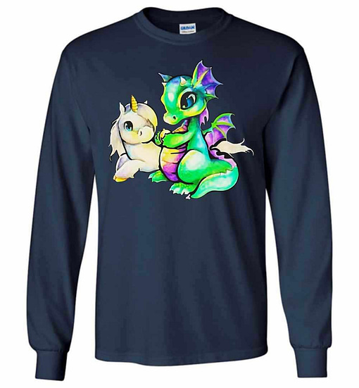 Inktee Store - Baby Unicorn And Baby Dragon Long Sleeve T-Shirt Image