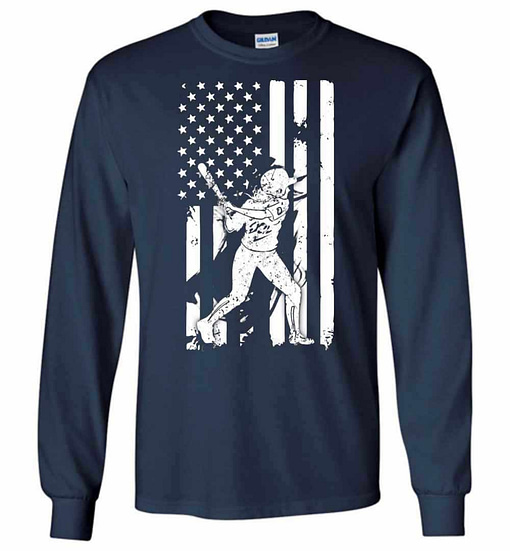 Inktee Store - Baseball Player With American Flag Long Sleeve T-Shirt Image