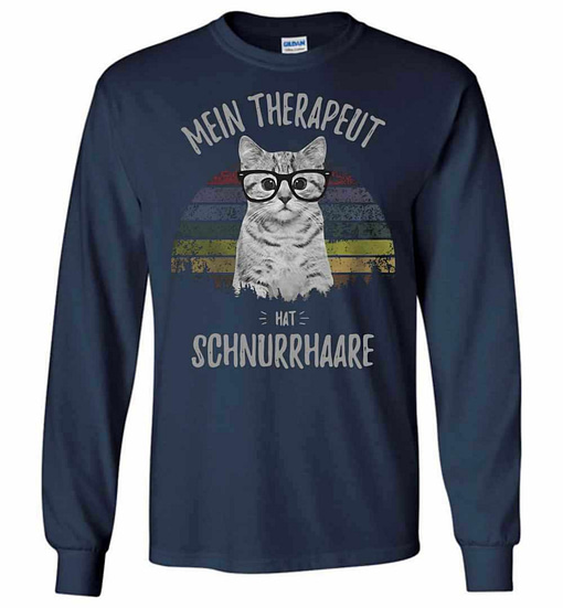 Inktee Store - Cat Mein Therapeut Hat Schnurrhaare Retro Vintage Long Sleeve T-Shirt Image