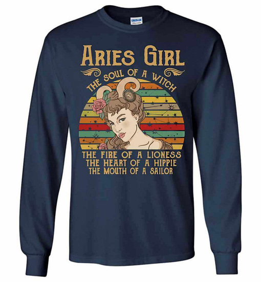 Inktee Store - Aries Girl The Soul Of A Witch - Zodiac Pride Long Sleeve T-Shirt Image