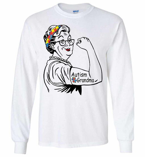 Inktee Store - Autism Grandma Strong Woman Long Sleeve T-Shirt Image
