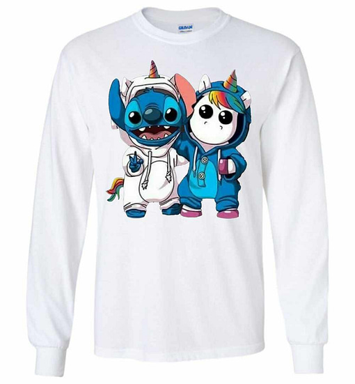 Inktee Store - Baby Unicorn And Stitch Long Sleeve T-Shirt Image