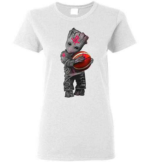 Inktee Store - Baby Groot Hugs Houston Rocket Basketball Women'S T-Shirt Image
