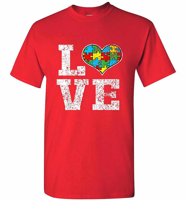 Inktee Store - Autism Awareness For Kids Mom Dad Love Heart Men'S T-Shirt Image
