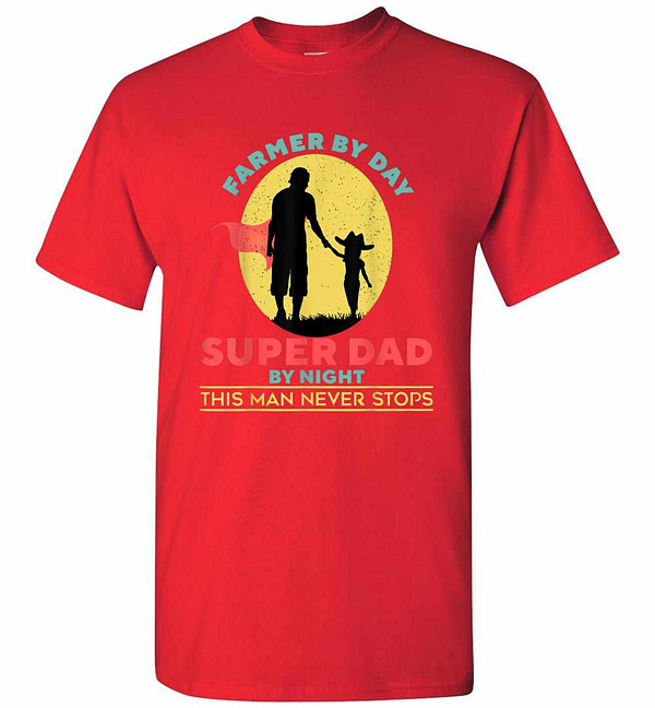 Inktee Store - Farmer Farmer By Day Super Dad By Night Men'S T-Shirt Image